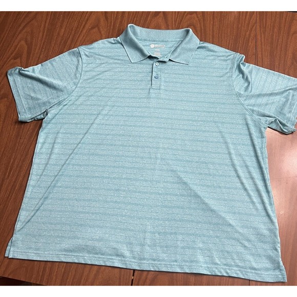 Haggar Mens Blue Stripes Sz XXL Polo Shirt Blue Teal Short Sleeve Button Down - Picture 1 of 5